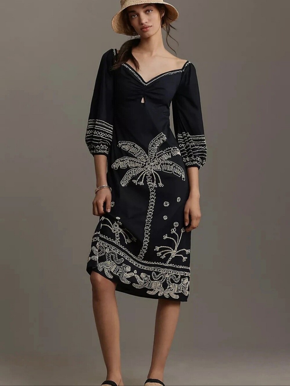 FARM Rio Black Cover-Up Dress with Cream Embroidery